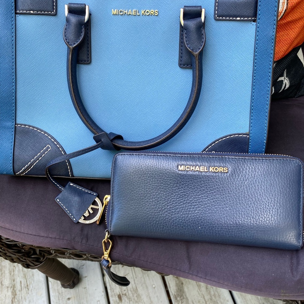 Michael Kors Two-Tone Blue Satchel and Wallet Set